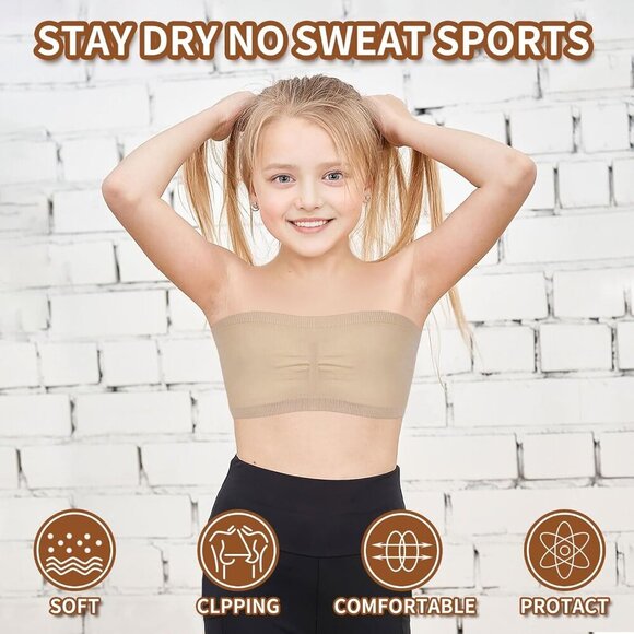 Girl Clear Straps Bandeau Bra, Medium, Beige, Seamless, Comfortable, Convertible - Picture 3 of 6